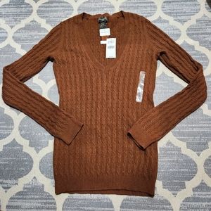 NEW Banana Republic Women V-neck cable sweater brown size S